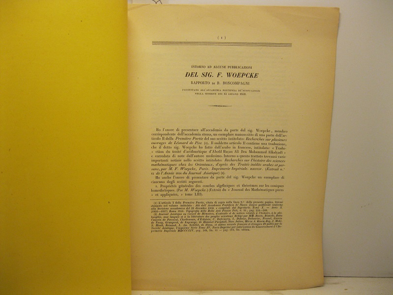 Intorno ad alcune pubblicazioni del sig. F. Woepcke. Rapporto presentato all'Accademia Pontificia de' Nuovi Lincei nella sessione del 13 giugno 1858